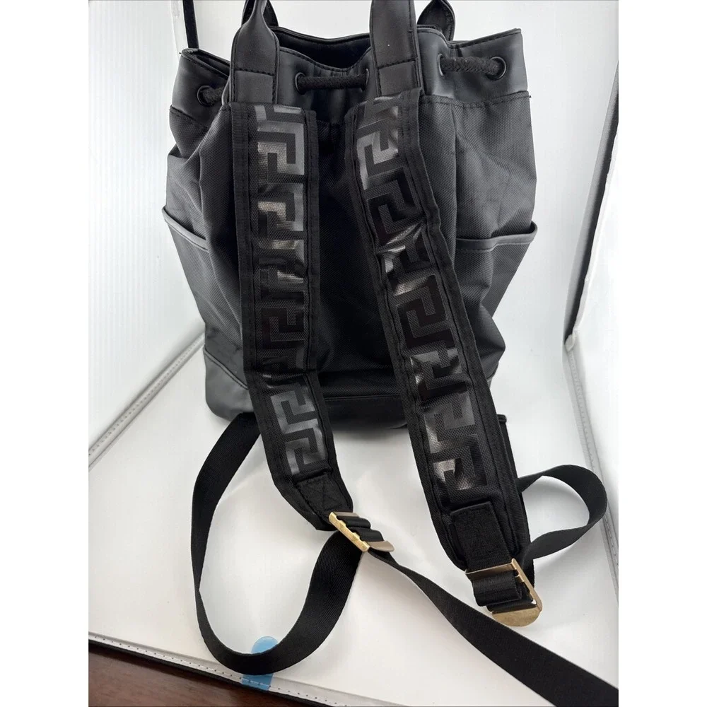 Versace Parfums Women's Backpack Bag Black/Gold Greek Key Logo Zipper Closure